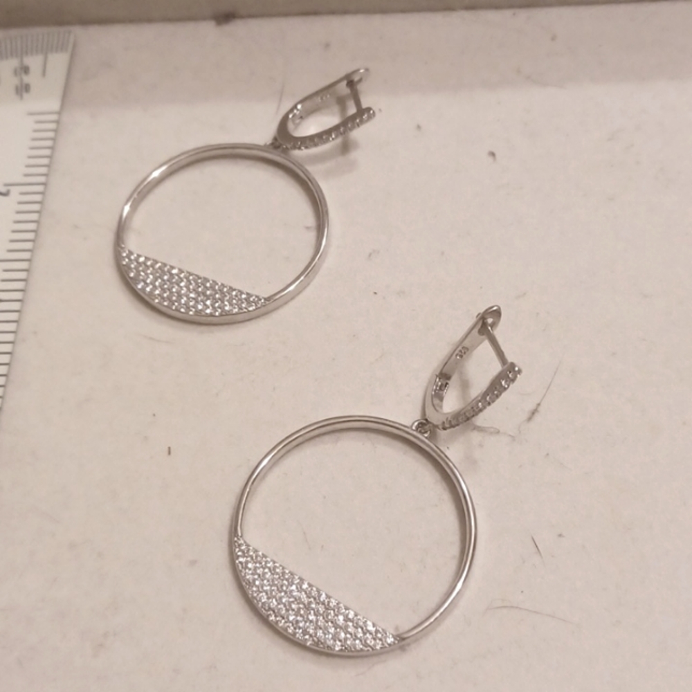 Solid 925 Sterling Silver Leaverback Hoop Style E… - image 1